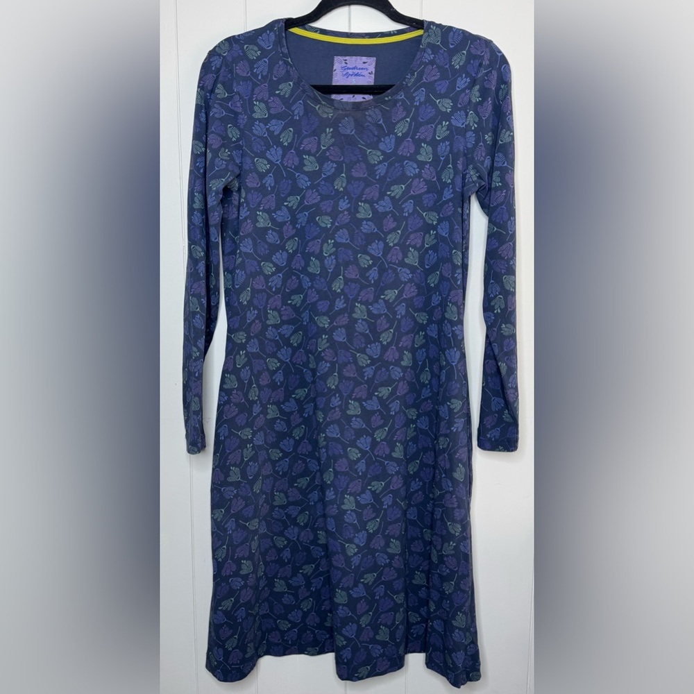 Gudrun Sjöden Navy Floral Long Sleeve Tunic Dress With Pockets Womens Small